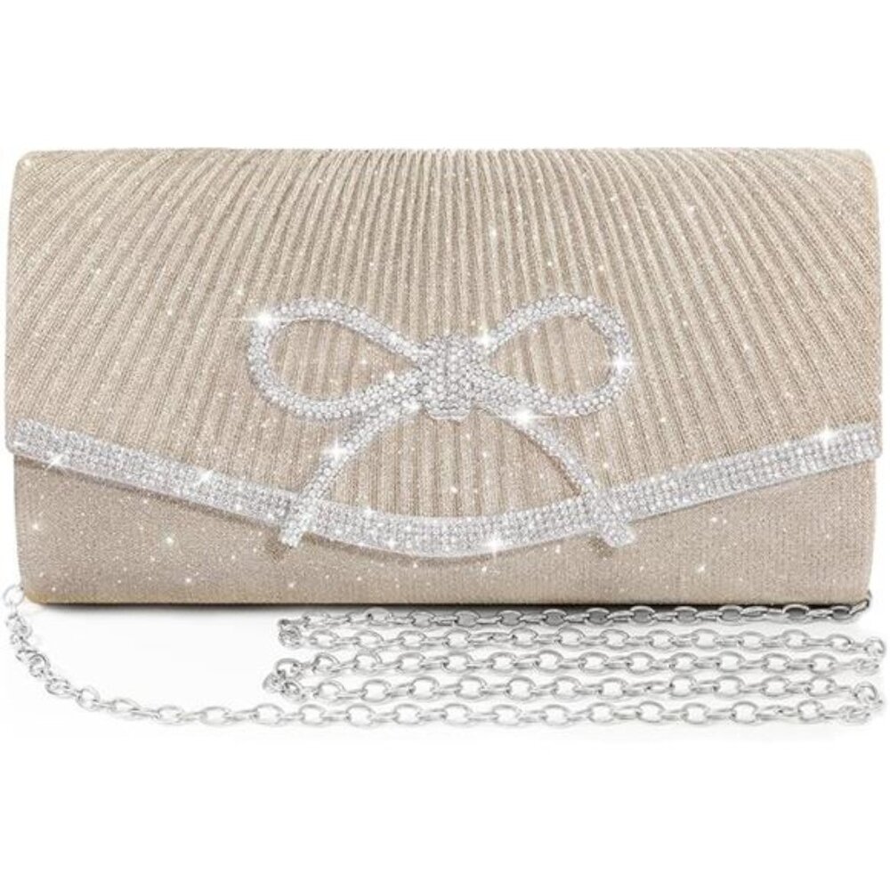 Evening Bag Clutch Purses for Women,Sparkly Bow Handbags Crossbody Bag Wedding - Picture 8 of 8